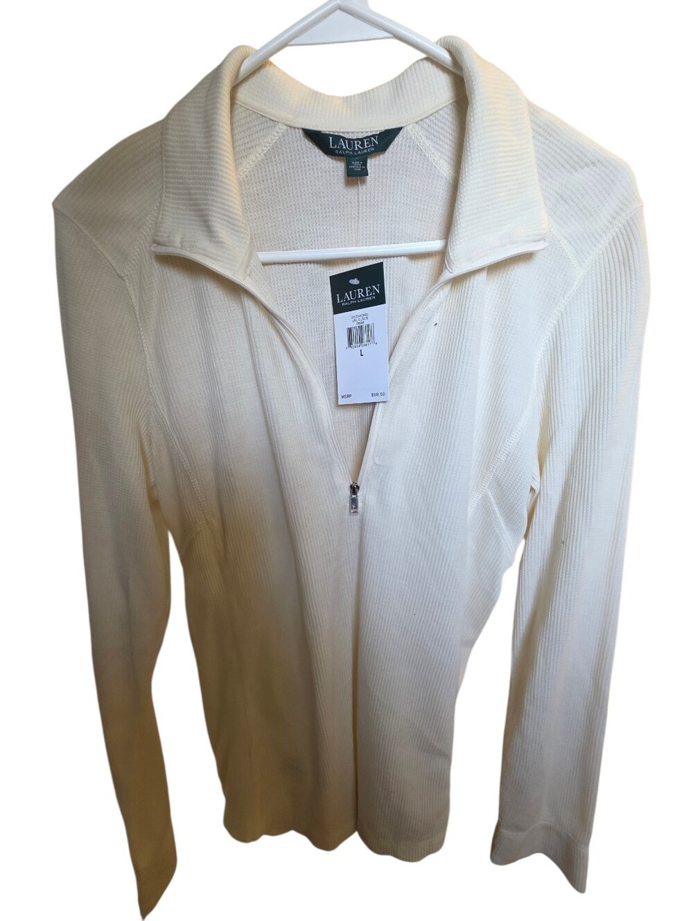 Lauren Ralph Lauren Ivory Ribbed Qtr Zip-Up Sweater